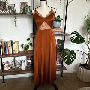 Midi-length v neck slip dress in Rust color
